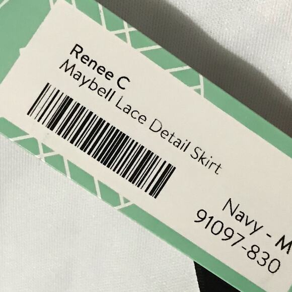 Renee C Stitch Fix NWT Maybell Lace DetailNavy Blue Polka Dot A-line Skirt M - Picture 2 of 5